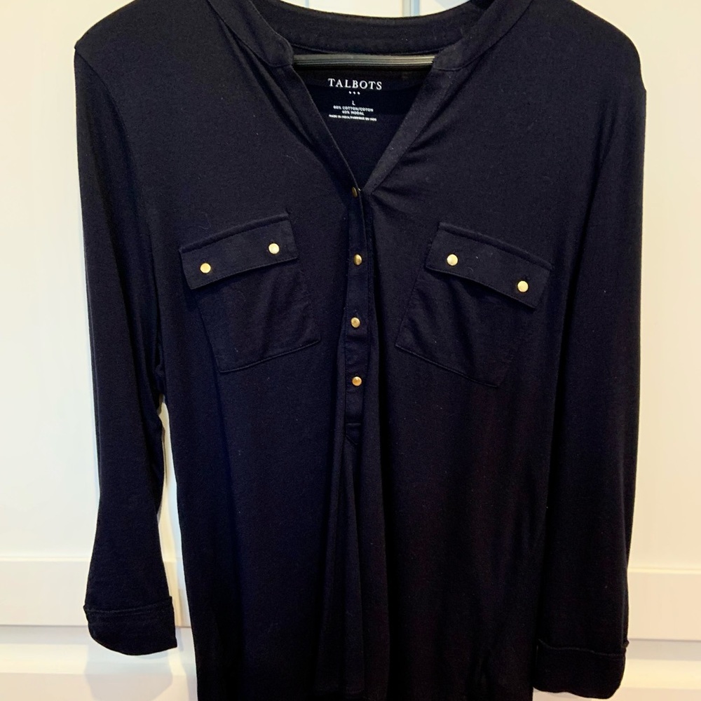 L Talbots V Neck Navy Blue Top